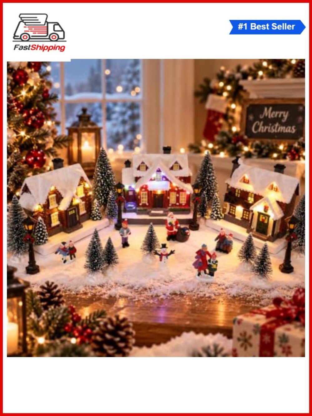🎅 25 Pc Lighted Christmas Village Set Houses Figurines Tabletop Decor